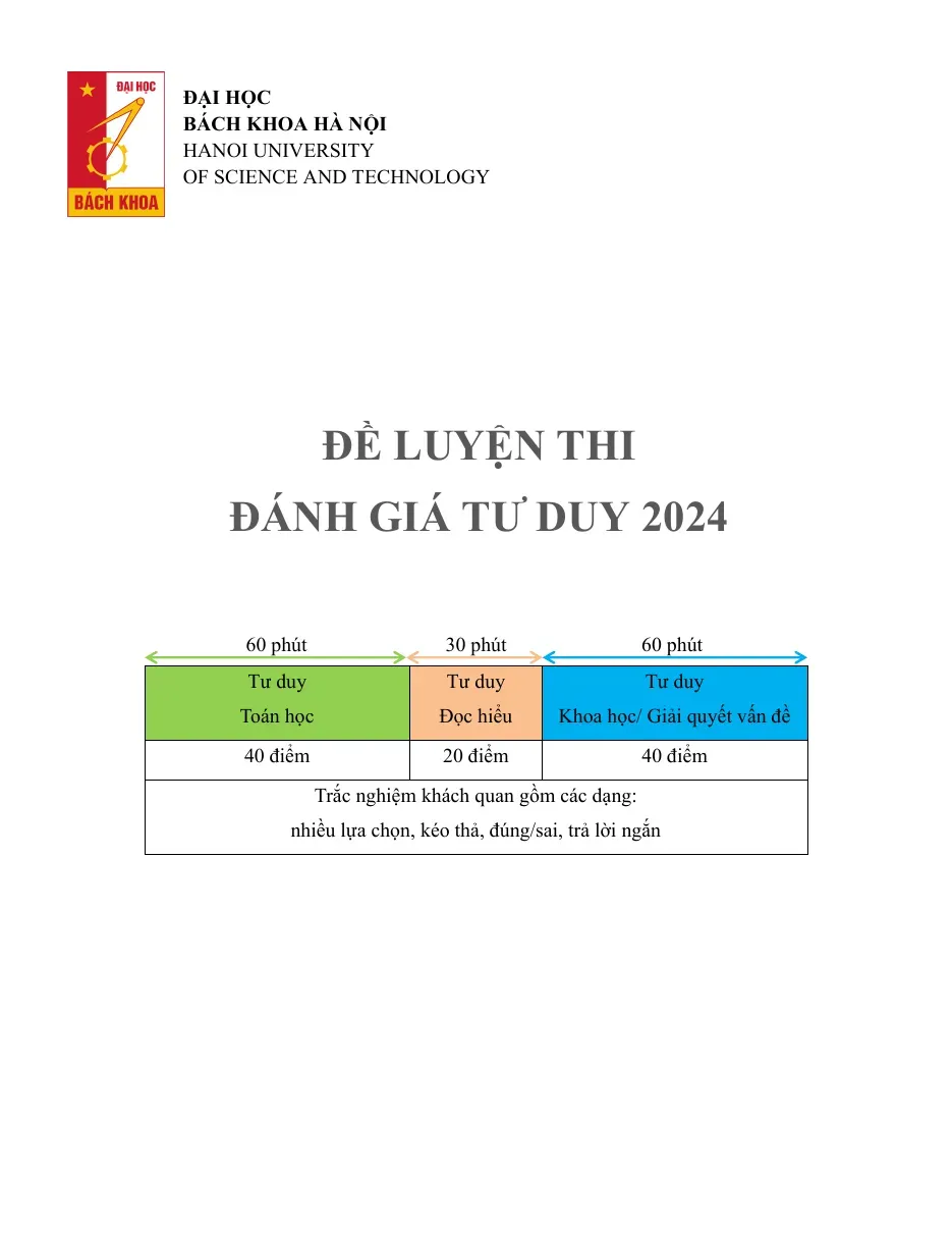 Đề 7 - Đề luyện thi Đánh giá tư duy TSA 2024 (Có đáp án)