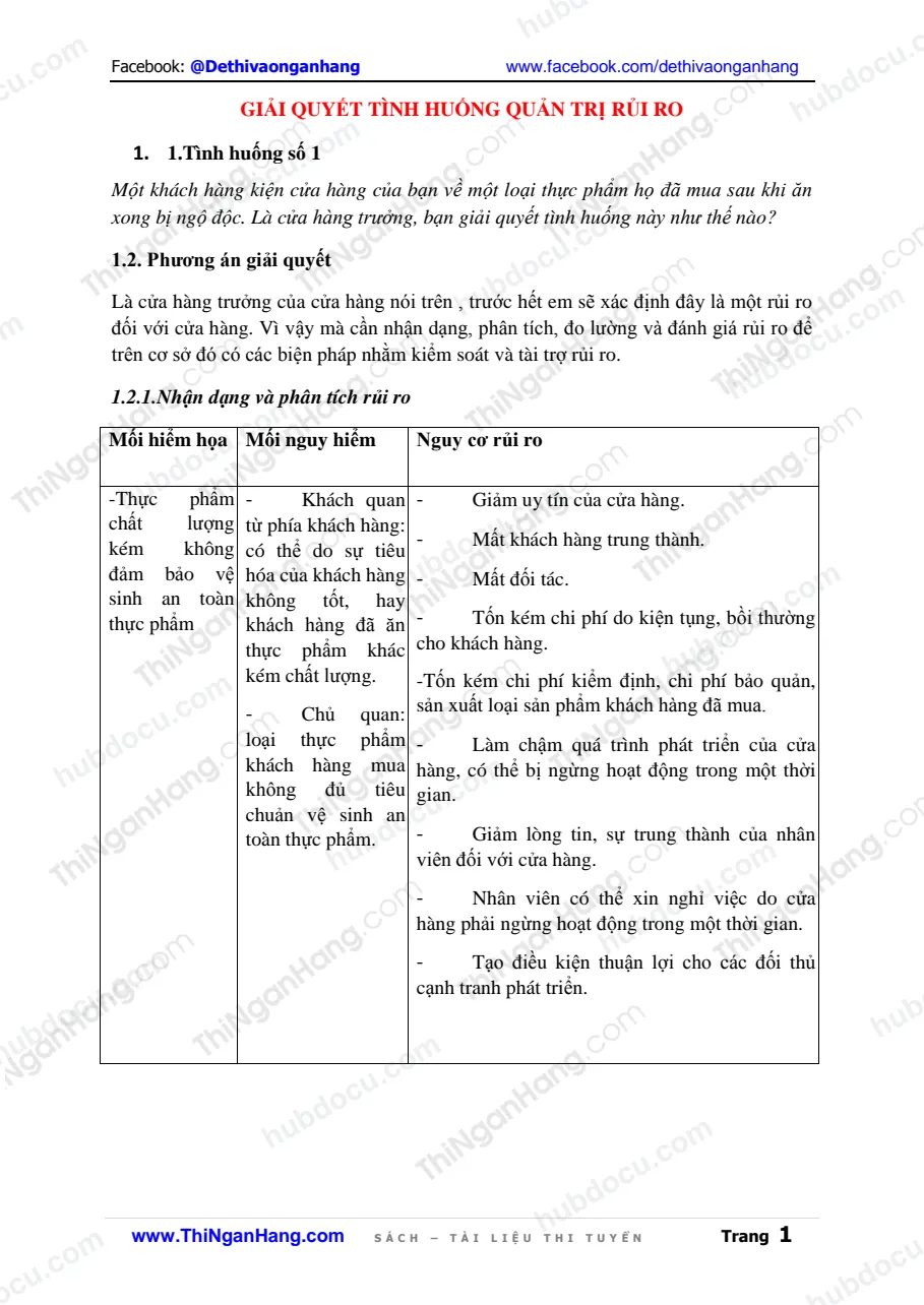 Bài tập Giải quyết tình huống Quản Trị Rủi Ro (có Đáp án)