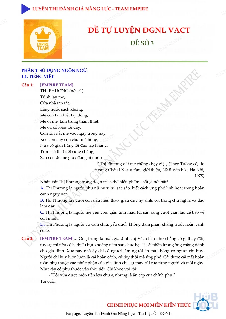Đề tự luyện Đánh giá năng lực V-ACT số 3