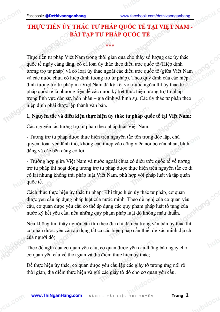 Thực tiễn ủy thác tư pháp quốc tế tại Việt Nam - Bài tập tư pháp quốc tế