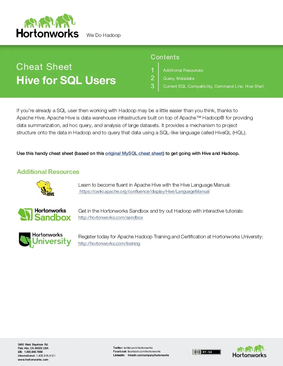 SQL to Hive Cheat Sheet - Bảng so sánh SQL và HiveQL