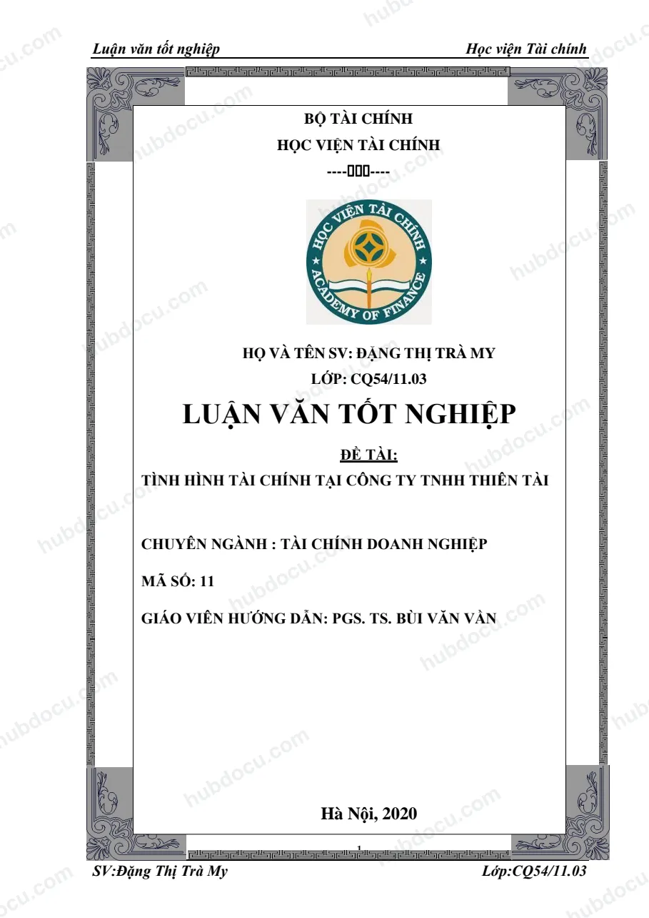 Luận văn tài chính - Tình hình tài chính tại công ty TNHH Thiên Tài