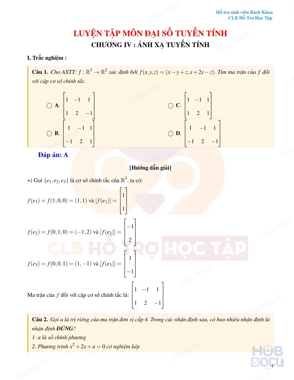 Bài tập luyện tập Đại số - Chương 4 (2024) (CLB HTHT HUST)