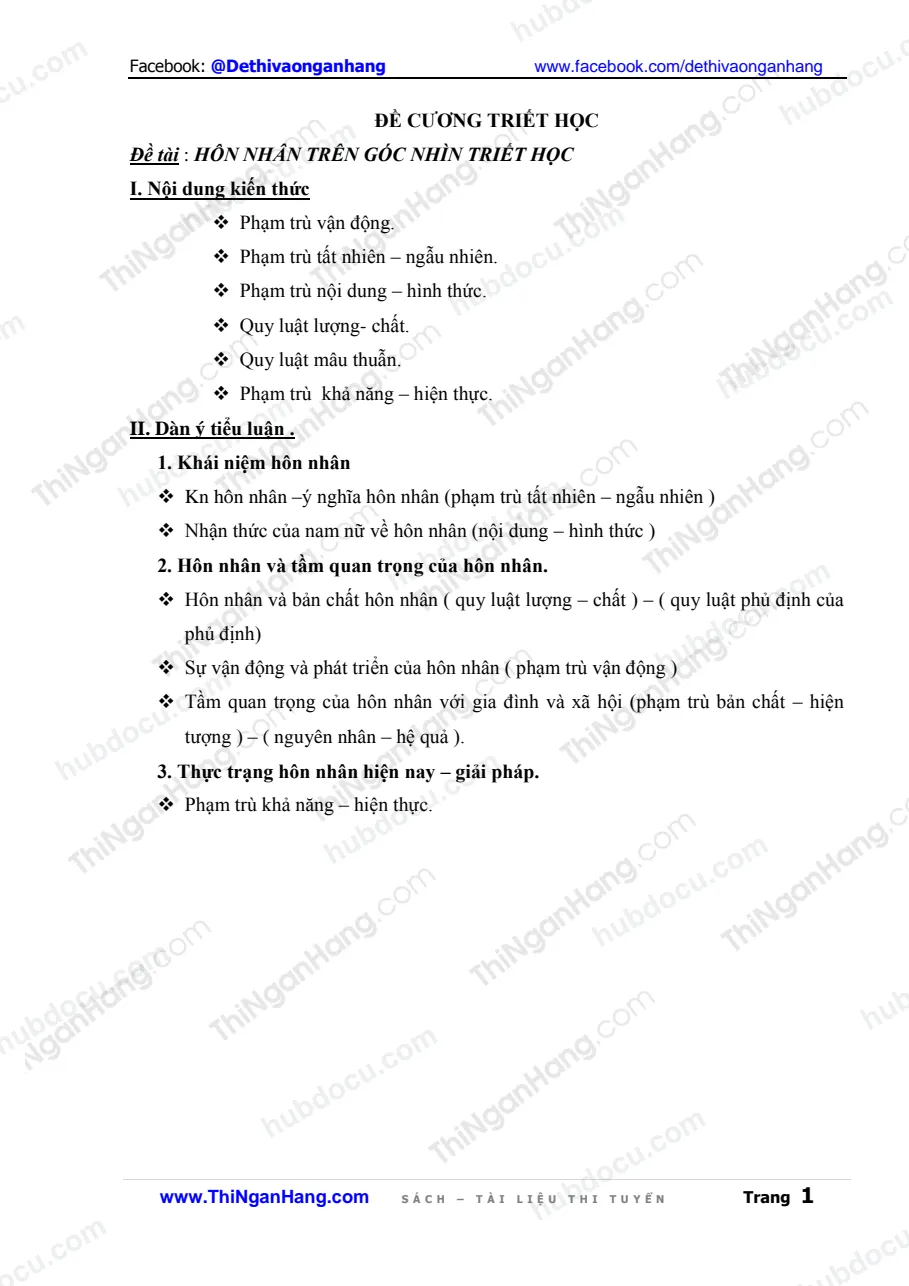 Tiểu luận - Hôn nhân trên góc nhìn triết học