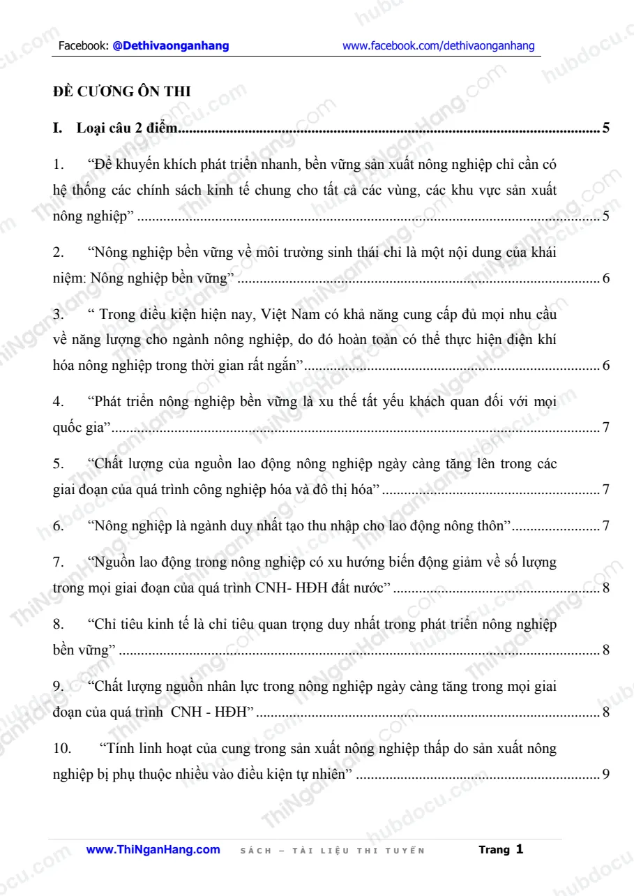 Các dạng câu hỏi ôn thi môn Kinh tế nông nghiệp (có đáp án)