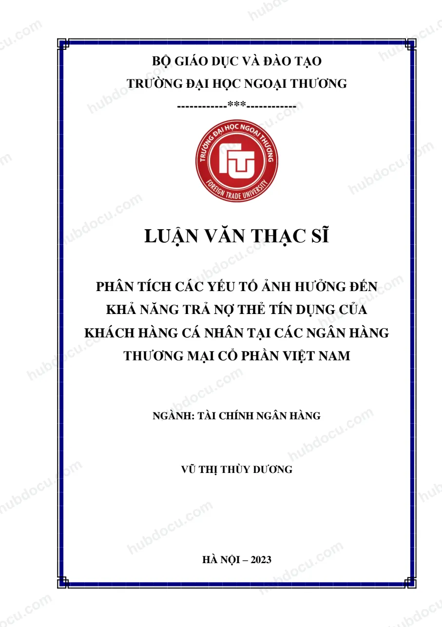 Luận văn thạc sĩ_ Phân tích các yếu tố ảnh hưởng đến khả năng trả nợ thẻ tín dụng của KHCN tại các ngân hàng TMCP