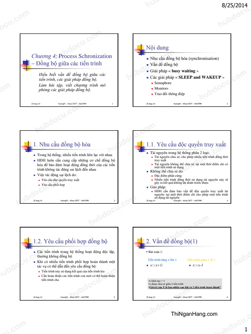 Slide môn Nguyên Lý Hệ Điều Hành - Đồng bộ hoá