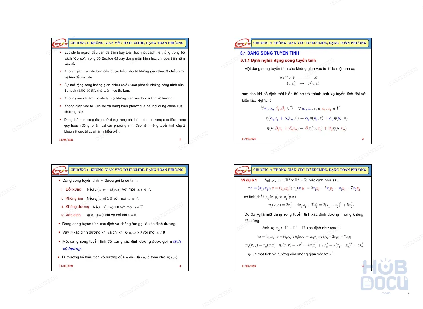 Chương 6: Không gian véc tơ euclide, dạng toàn phương