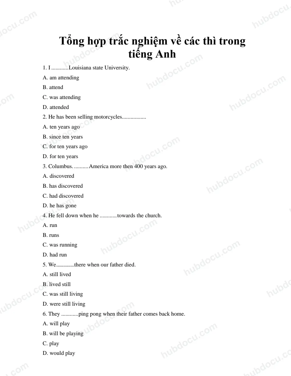 Tổng hợp 80 câu Tiếng Anh thi công chức về các thì (có đáp án)
