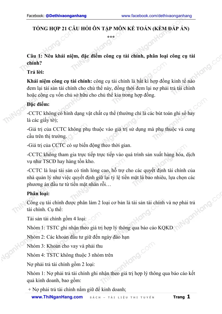 Tổng hợp 21 câu hỏi ôn tập môn kế toán (Có đáp án)