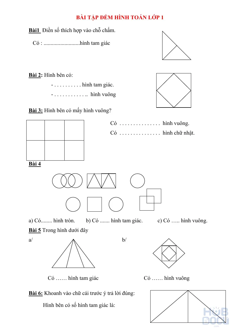 40 bài toán Đếm hình Lớp 1