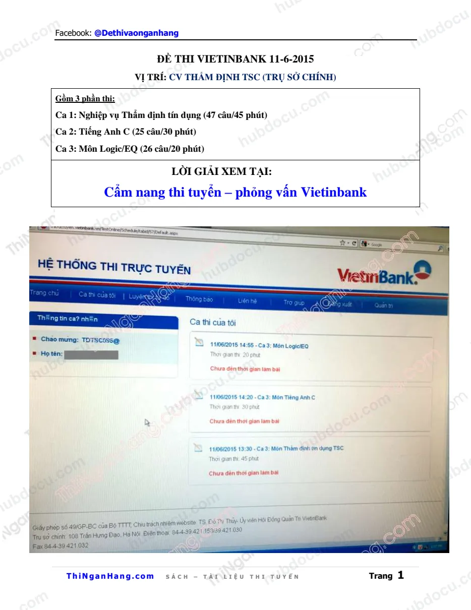 Đề thi Thẩm định TSC Vietinbank + Tiếng Anh + IQ (11-6-2015) (Ảnh chụp)
