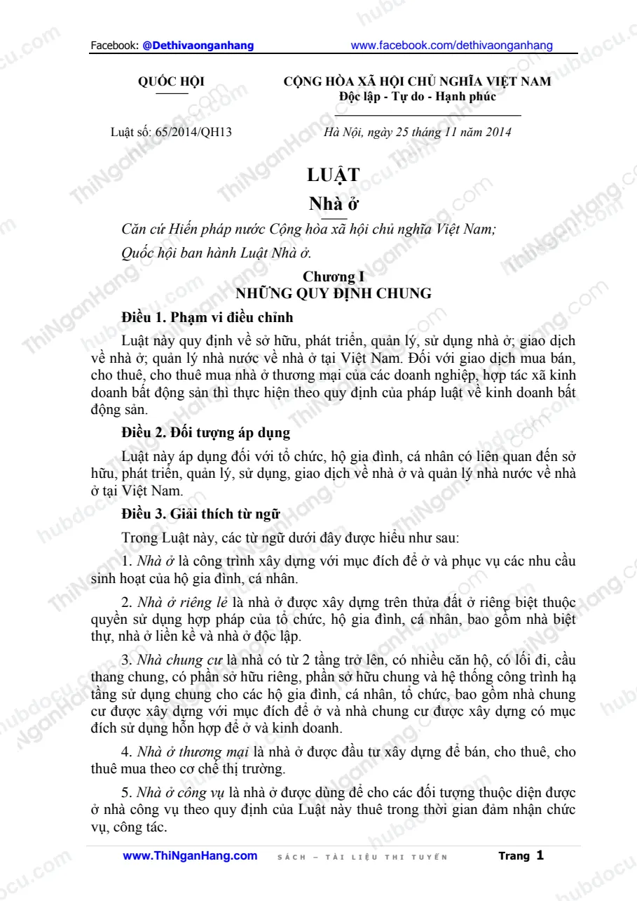 Luật nhà ở 2014 - Luật 65.2014.QH13 ngày 25-11-2014