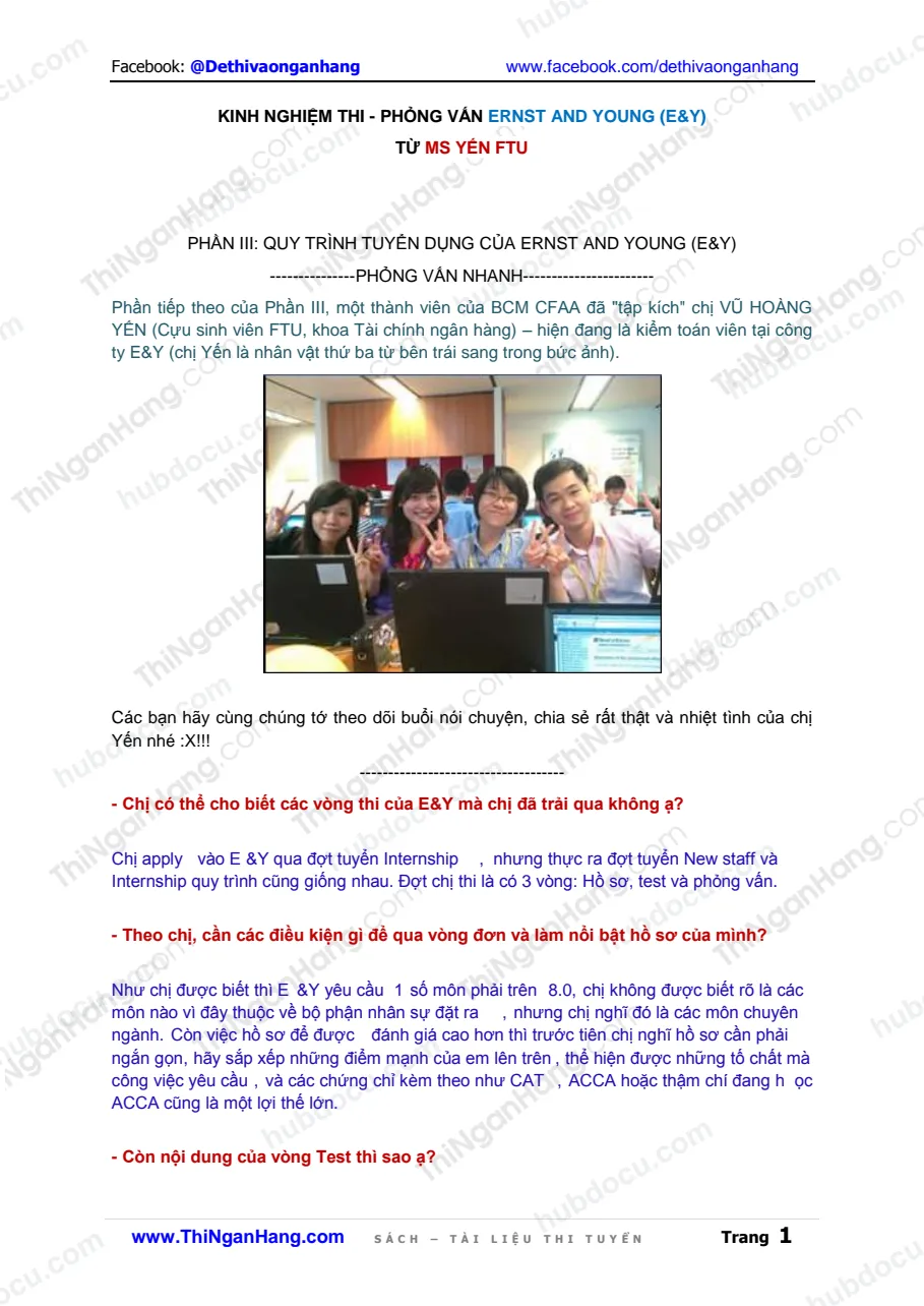 Kinh nghiệm thi - phỏng vấn Kiểm toán Ernst & Young (EY) từ Ms Yến FTU
