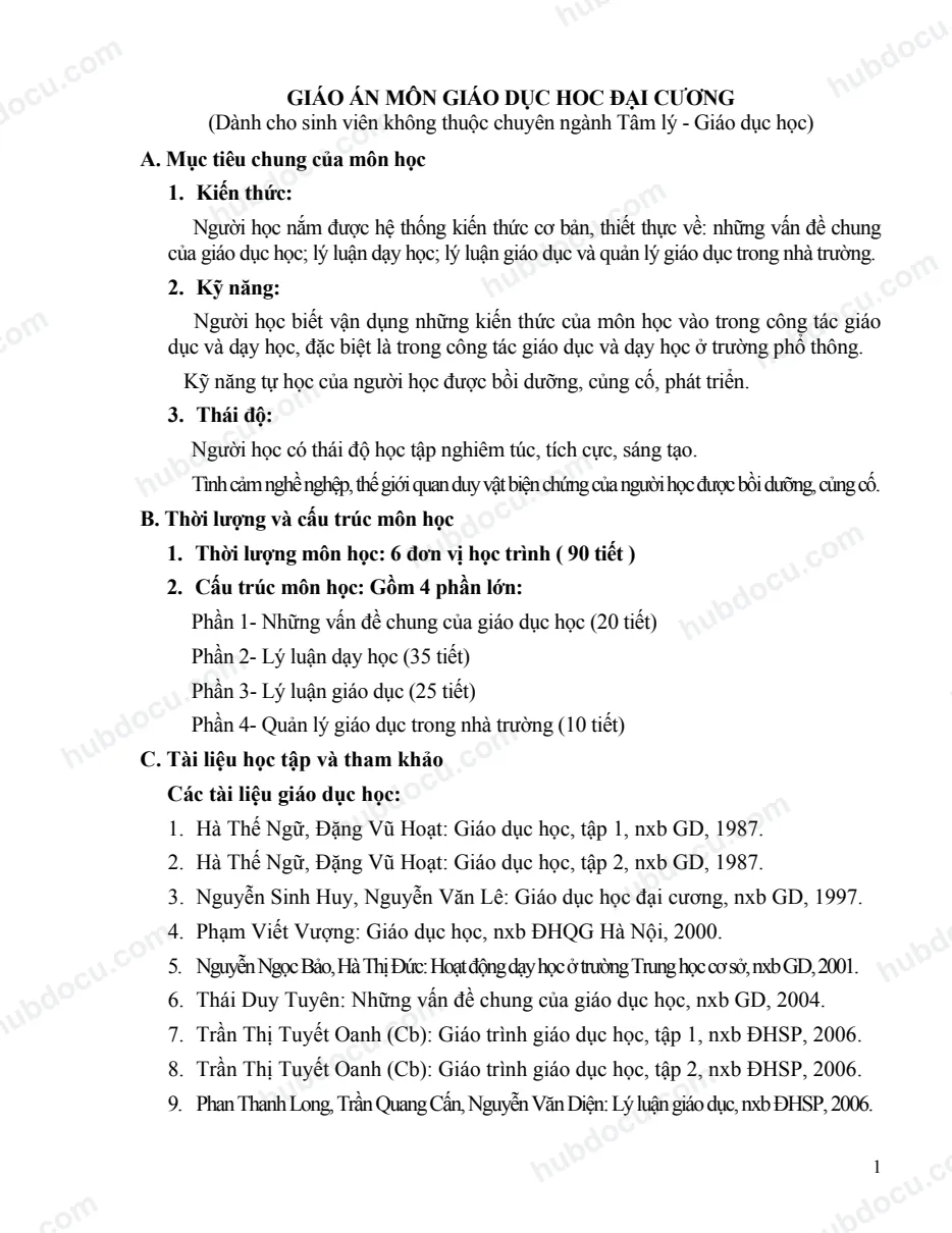 Giáo Án Môn Giáo Dục Học Đại Cương