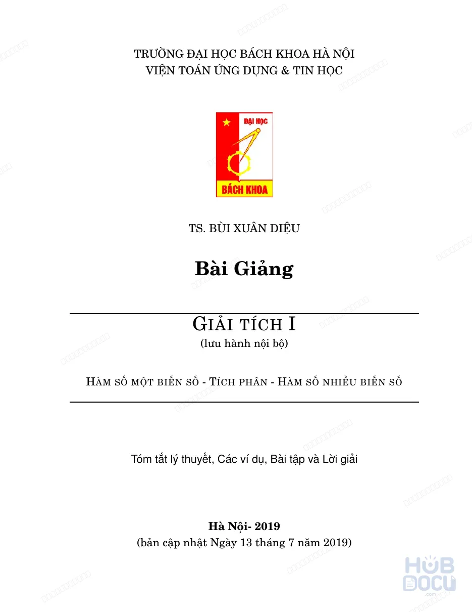Bài giảng Giải tích 1 (HUST) - TS.Bùi Xuân Diệu