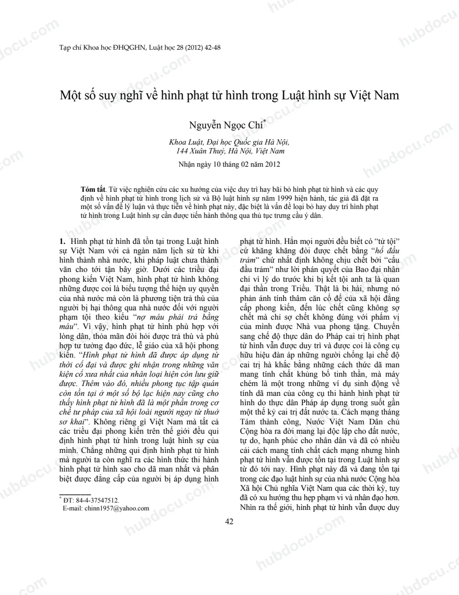 Một số suy nghĩ về hình phạt tử hình tại Việt Nam