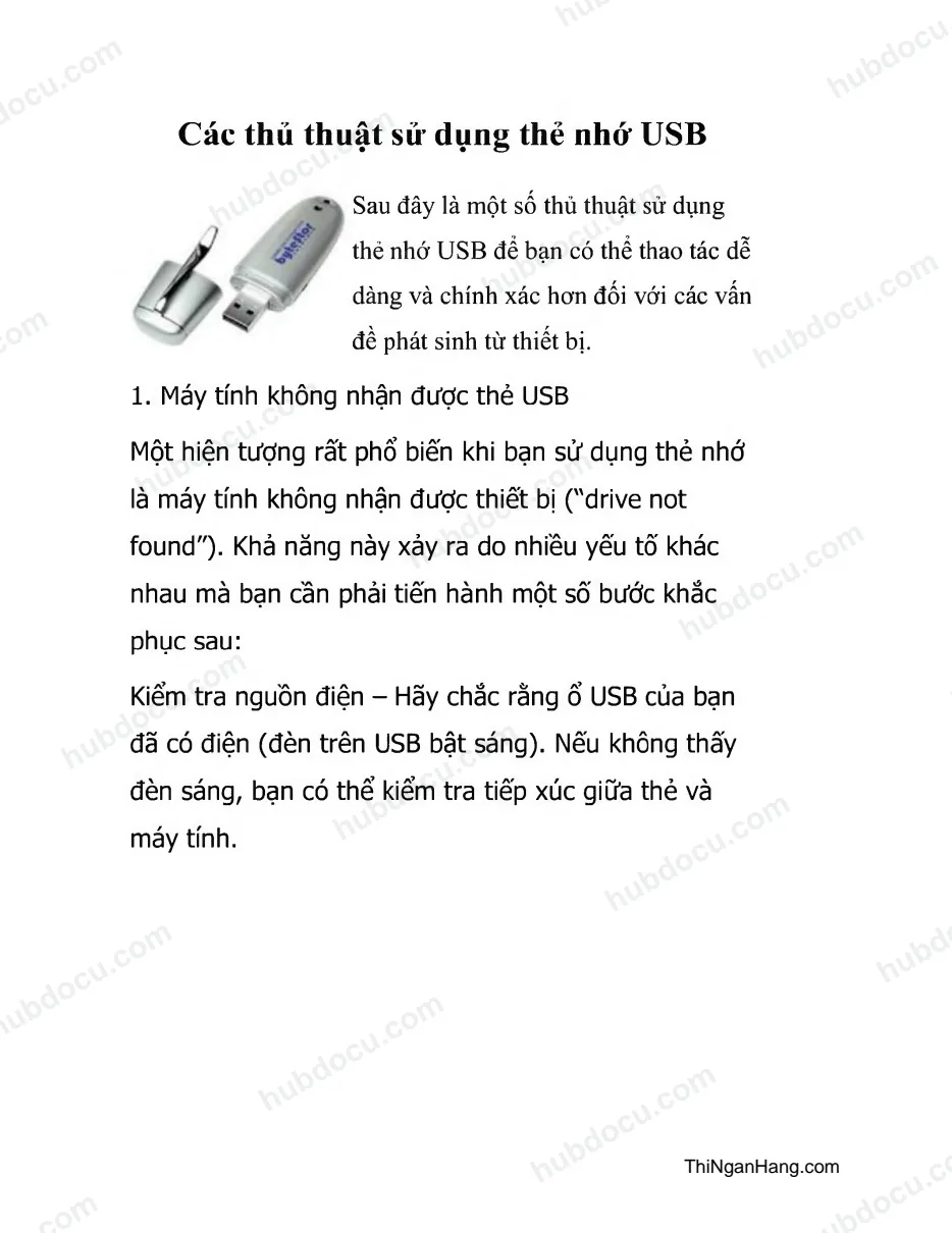 Các thủ thuật sử dụng thẻ nhớ USB