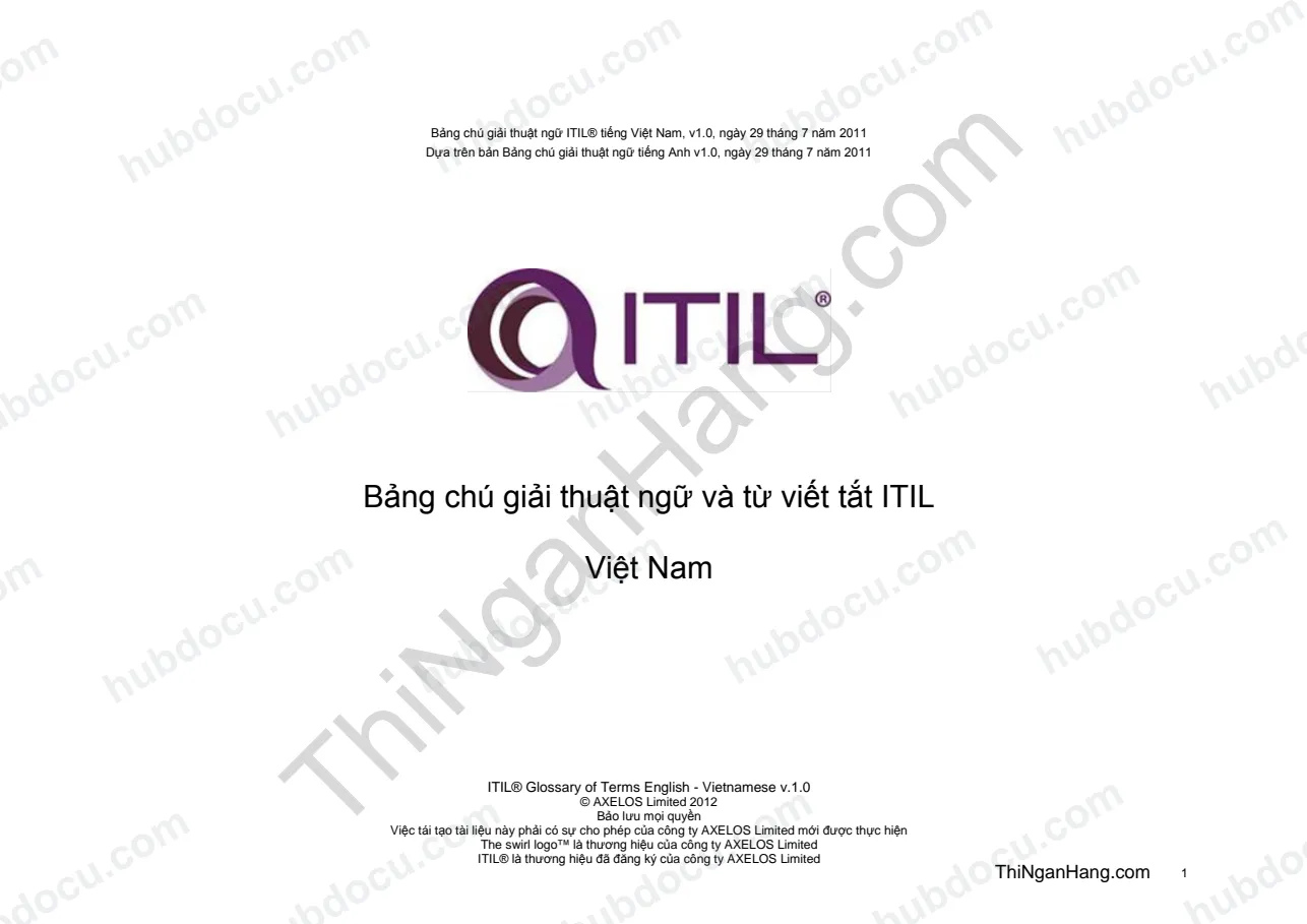 Bảng Chú giải thuật ngữ và Từ viết tắt tiếng Anh Công nghệ thông tin ITIL Việt Nam
