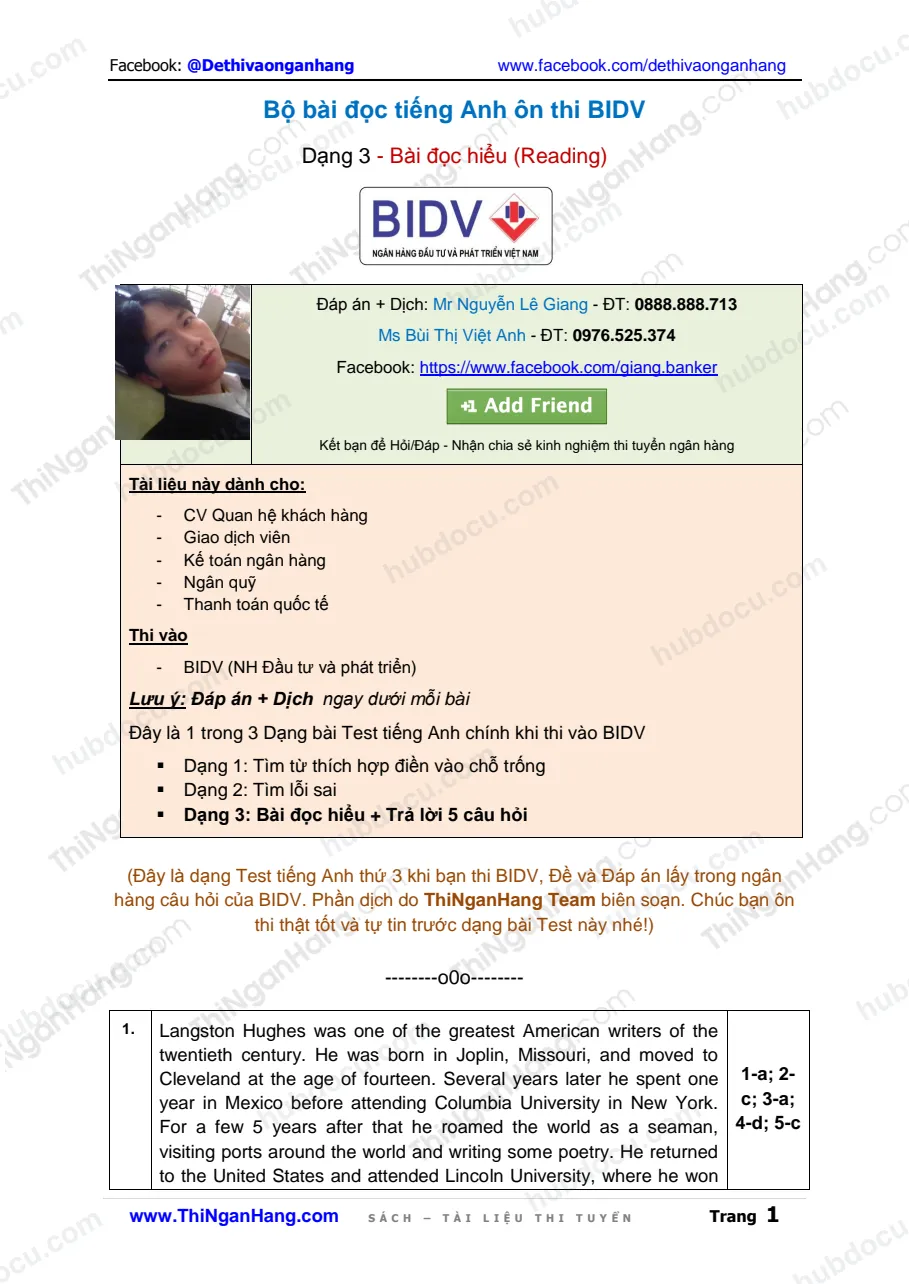 Bộ 9 bài đọc tiếng Anh - Ôn thi BIDV (Dạng 3. Bài đọc hiểu - Reading)