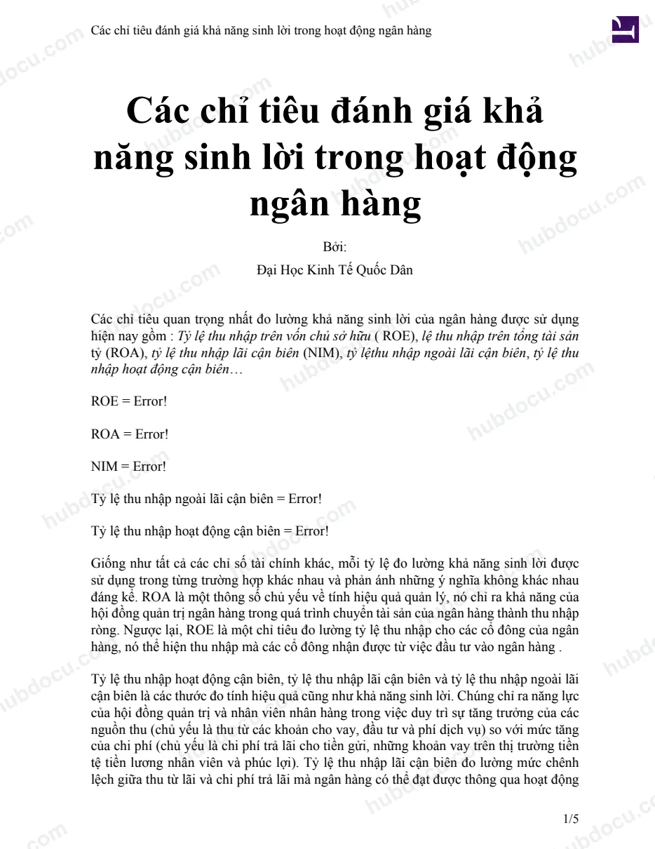 Phân tích khả năng sinh lời của ngân hàng