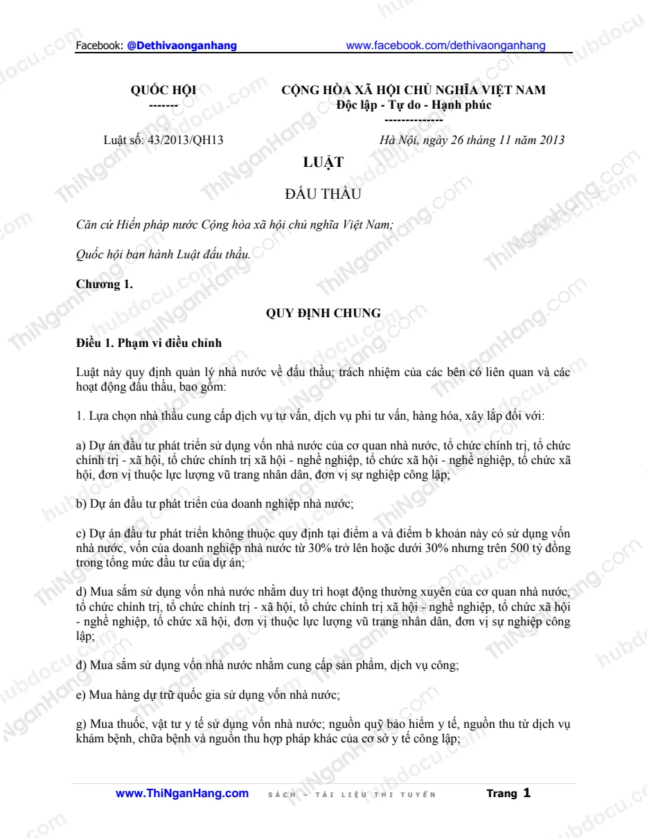 Luật đấu thầu 2013 - Luật 43_2013_QH13 ngày 26-11-2013