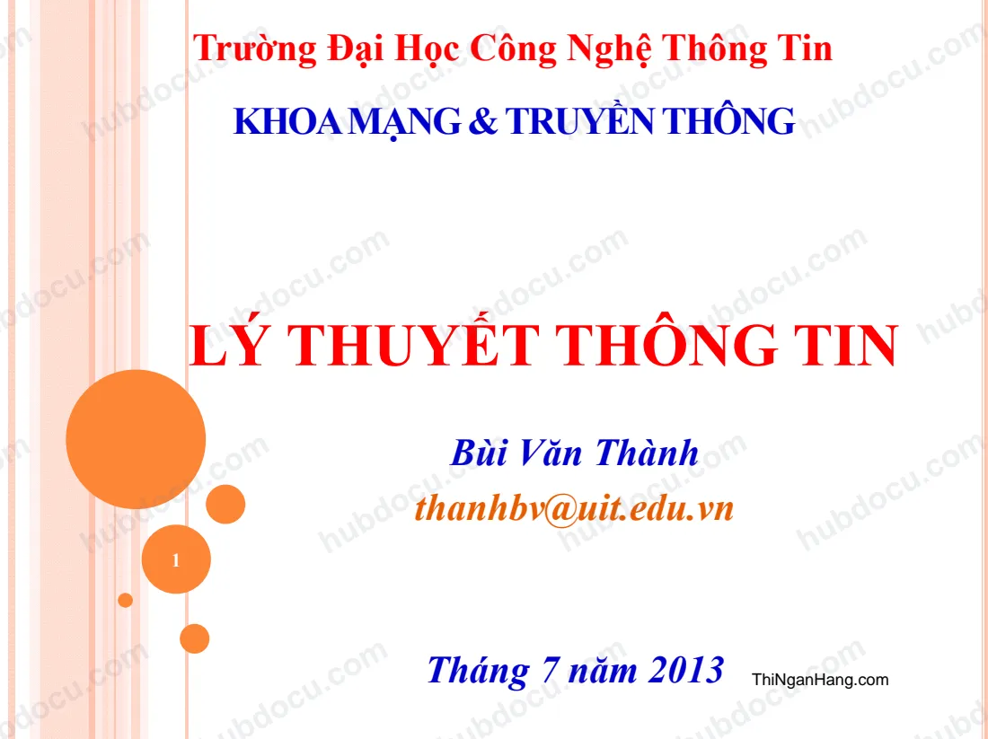 Slide môn: Lý thuyết thông tin