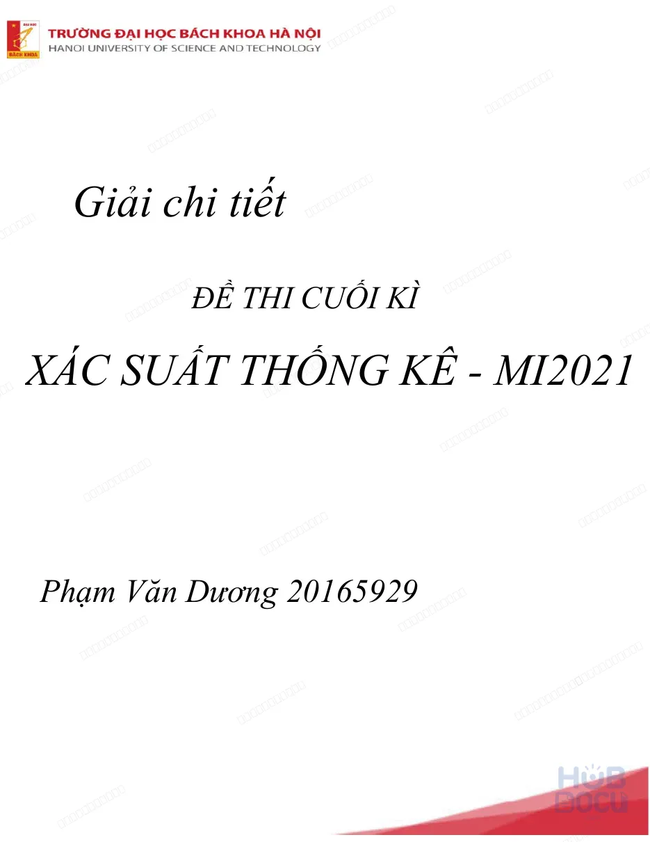 Giải bài tập Xác suất thống kê HUST MI2021