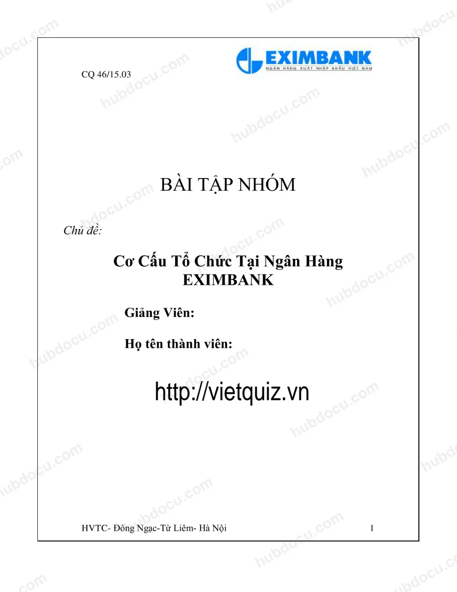 Bài tập nhóm: Cơ cấu tổ chức của ngân hàng Eximbank (HVTC)