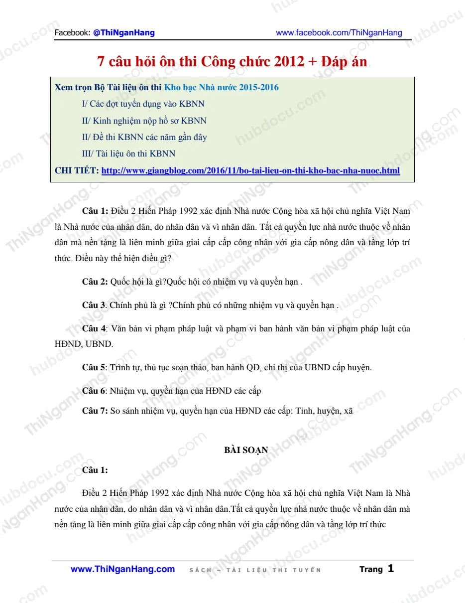 7 câu hỏi ôn thi Công chức năm 2012 (Kèm Đáp án)