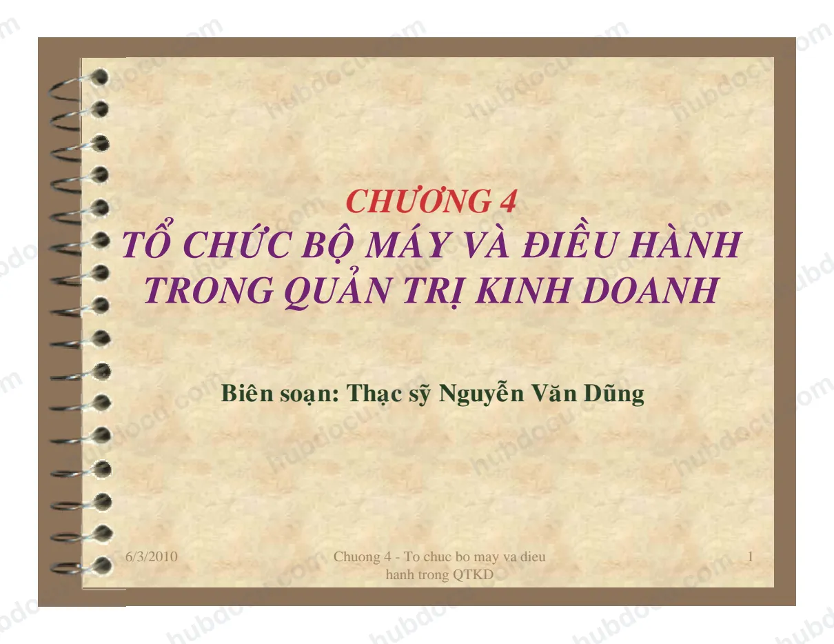 Chương 4. Tổ chức bộ máy và điều hành trong kinh doanh - Bài giảng Quản trị doanh nghiệp