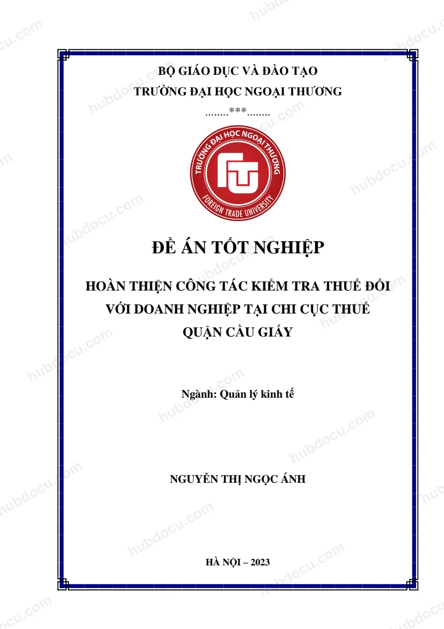 Đề án_ Hoàn thiện công tác kiểm tra thuế đối với doanh nghiệp tại chi cục thuế quận Cầu Giấy
