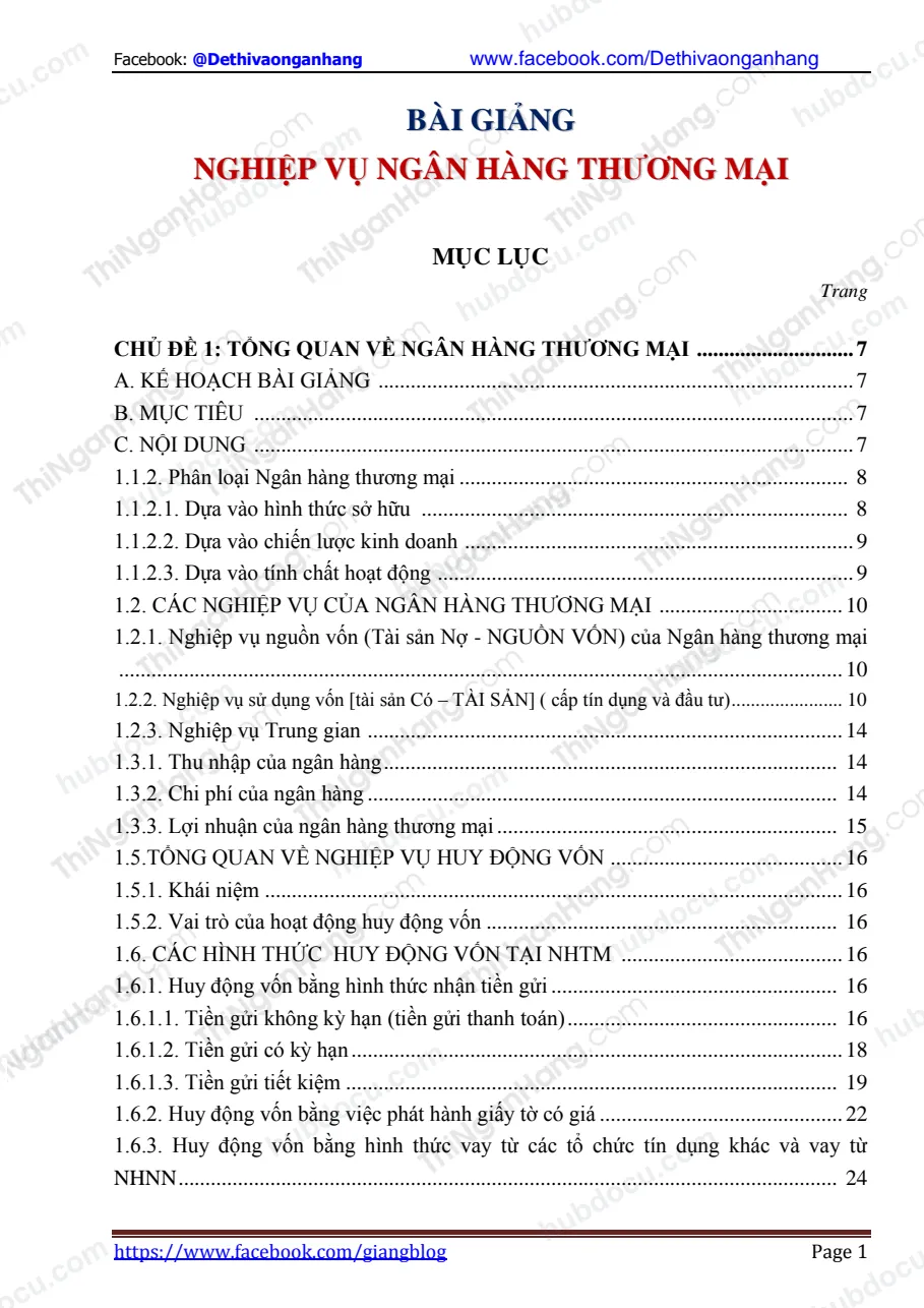 Bài giảng nghiệp vụ Ngân hàng thương mại (NHTM)