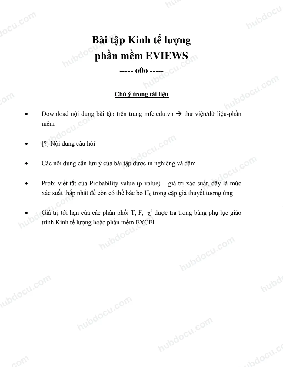 Bài tập kinh tế lượng Eviews (có lời giải)