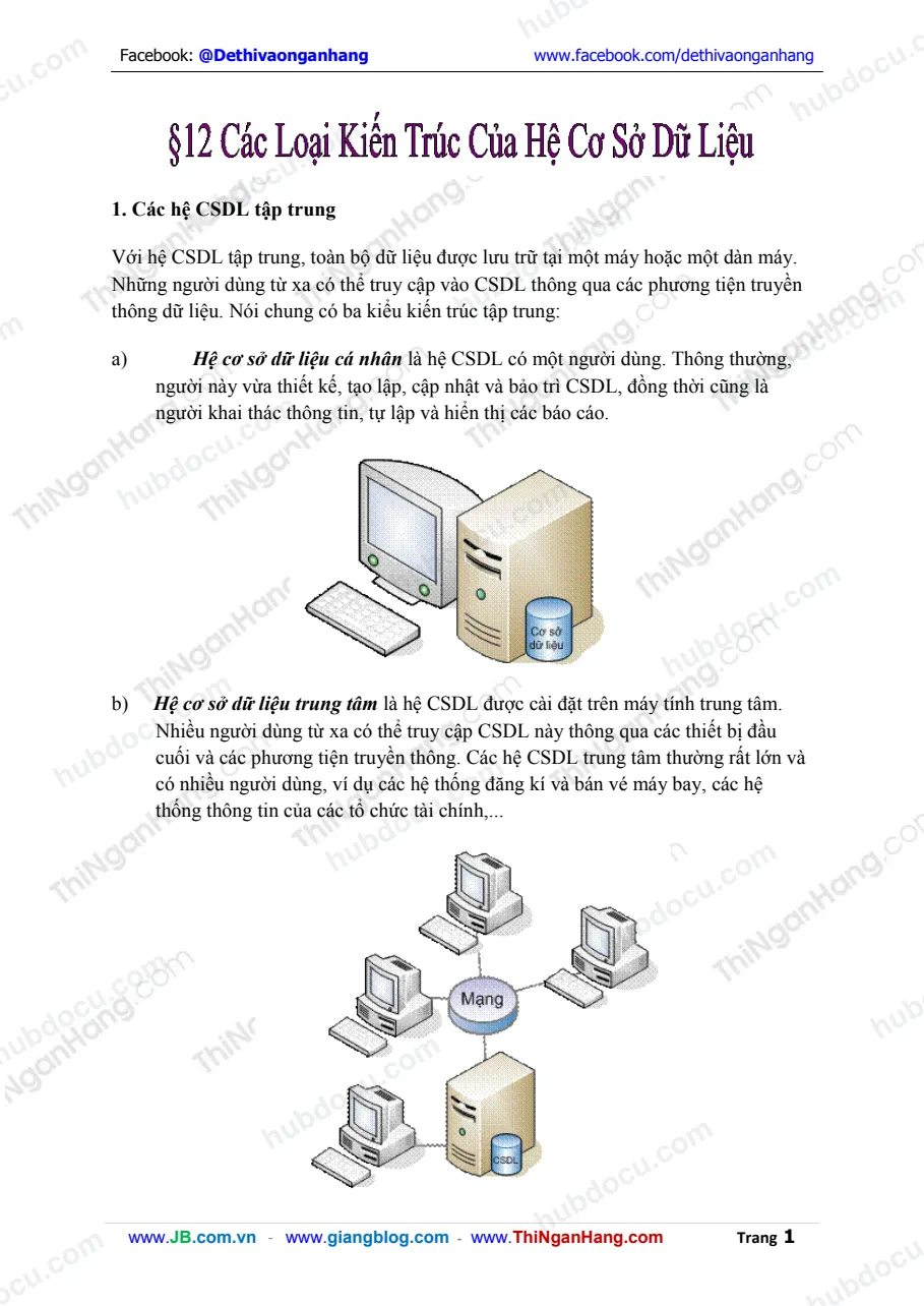 Bài 12 - Các loại kiến trúc của hệ Cơ sở dữ liệu (CSDL)