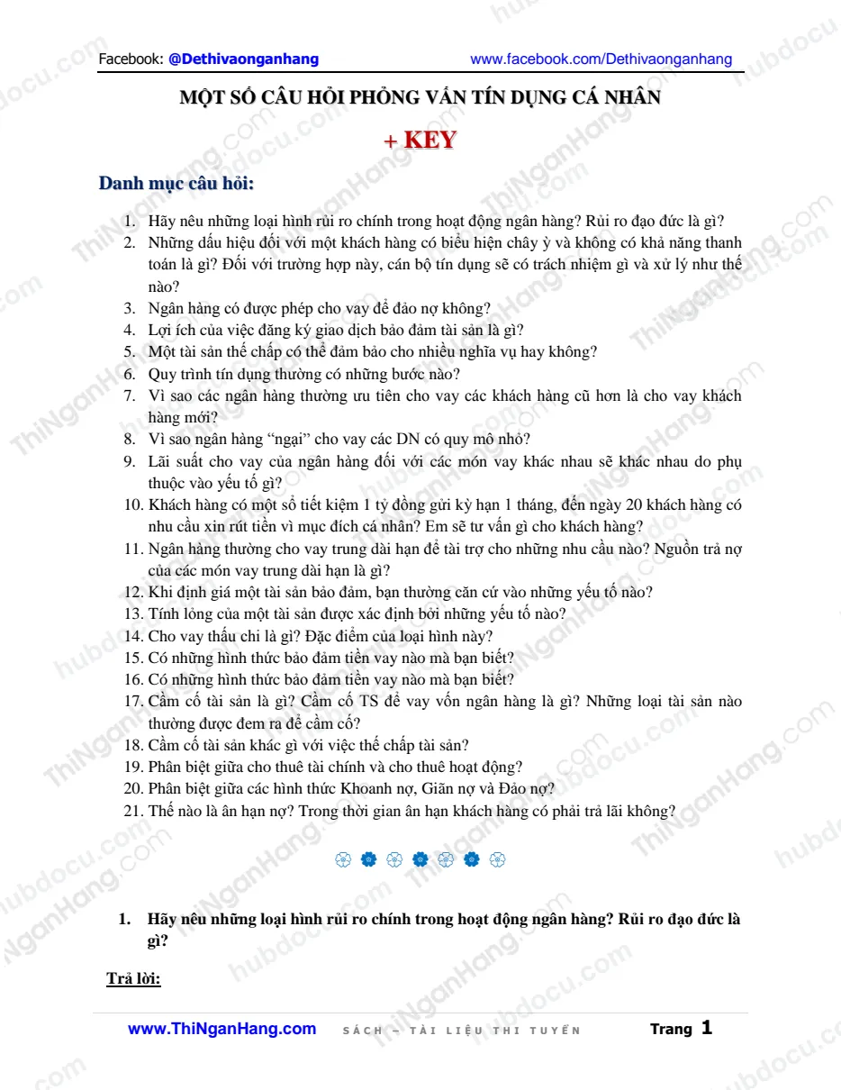 Một số câu hỏi phỏng vấn Tín dụng cá nhân (kèm Trả lời mẫu)