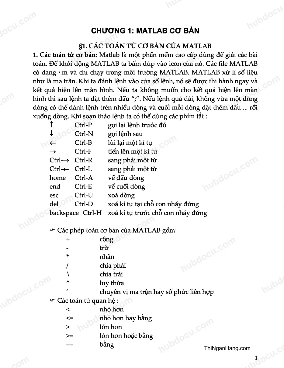 Các lệnh cơ bản của Malab