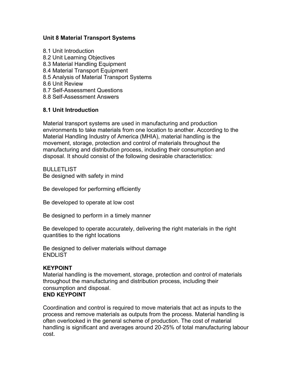 Unit 8 Material Transport Systems (Unit 8) (Hệ thống vận chuyển vật liệu) (Có đáp án)