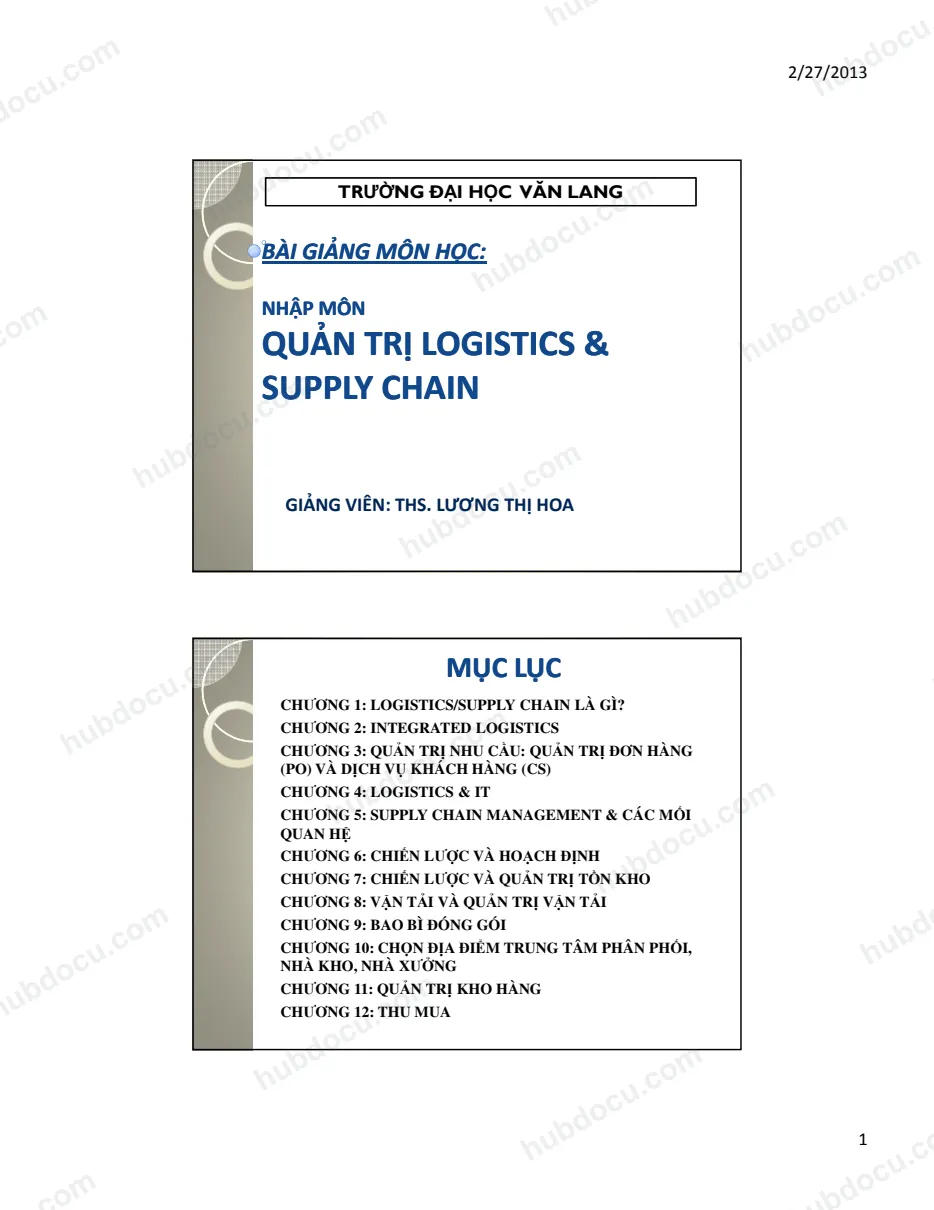 Bài giảng - Quản trị Logistics supply chain