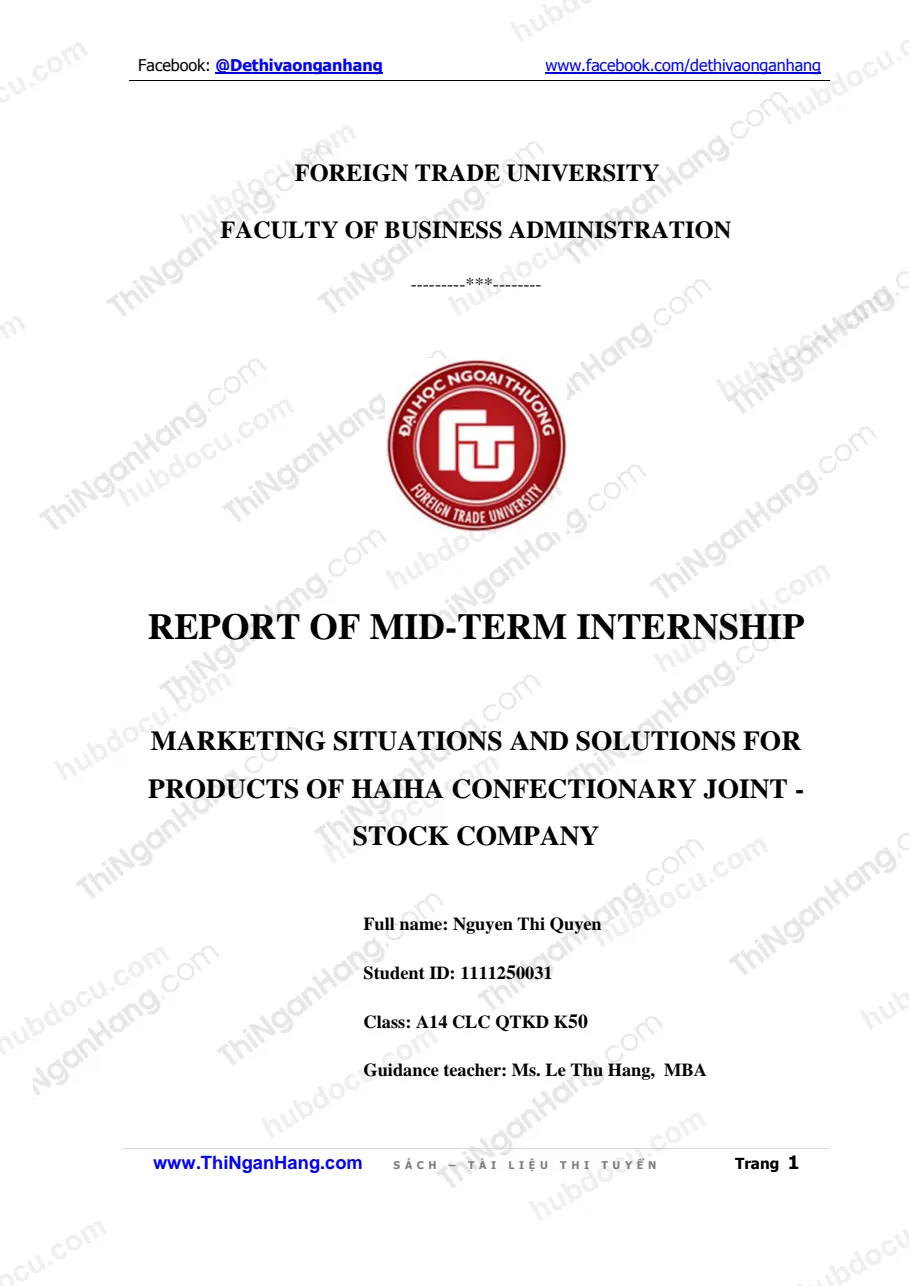 Internship report - Marketing situations and solutions for products of HaiHa Confectionery Joint - Stock Company