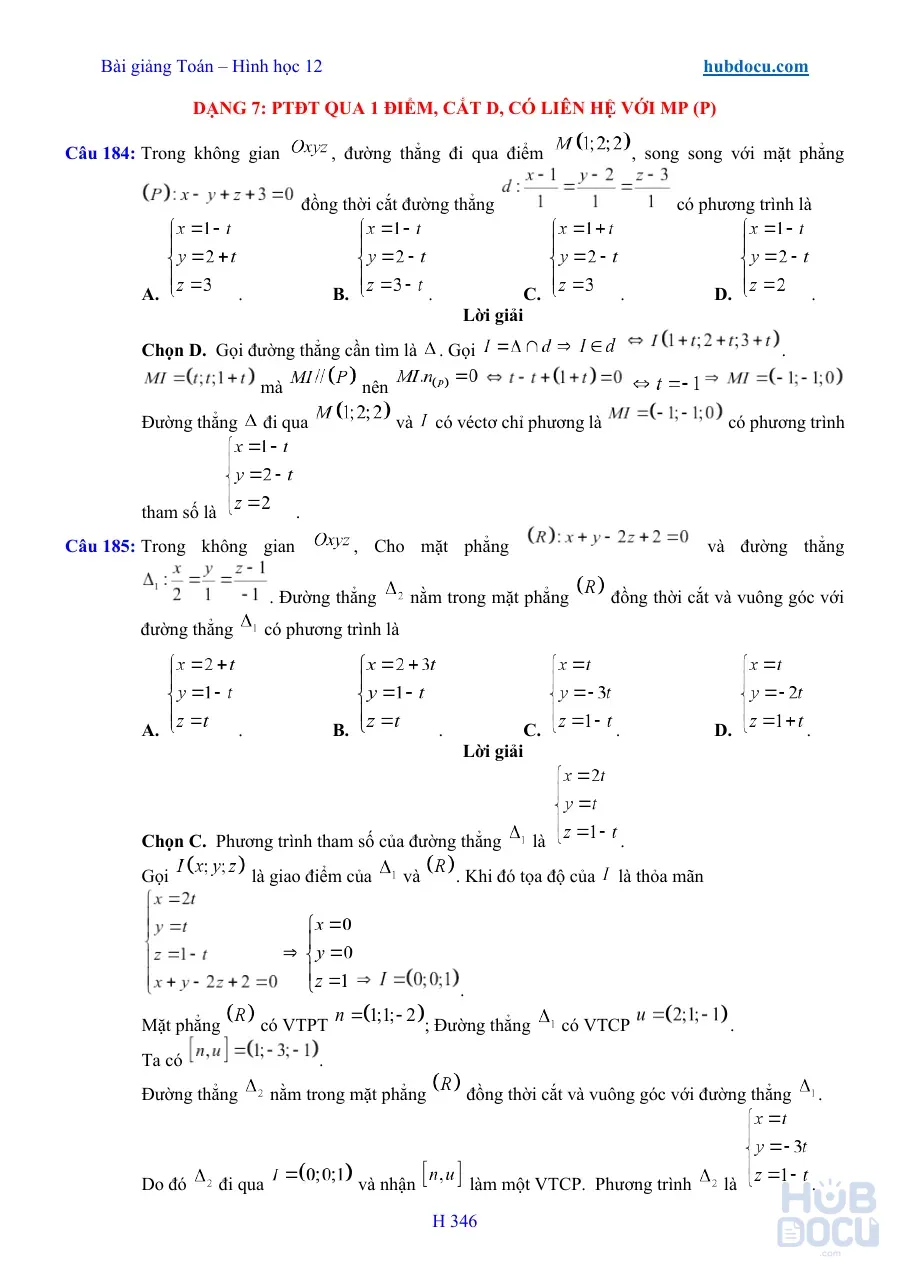Bài giảng Hình học 12 - Phương trình đường thẳng trong không gian (P2)