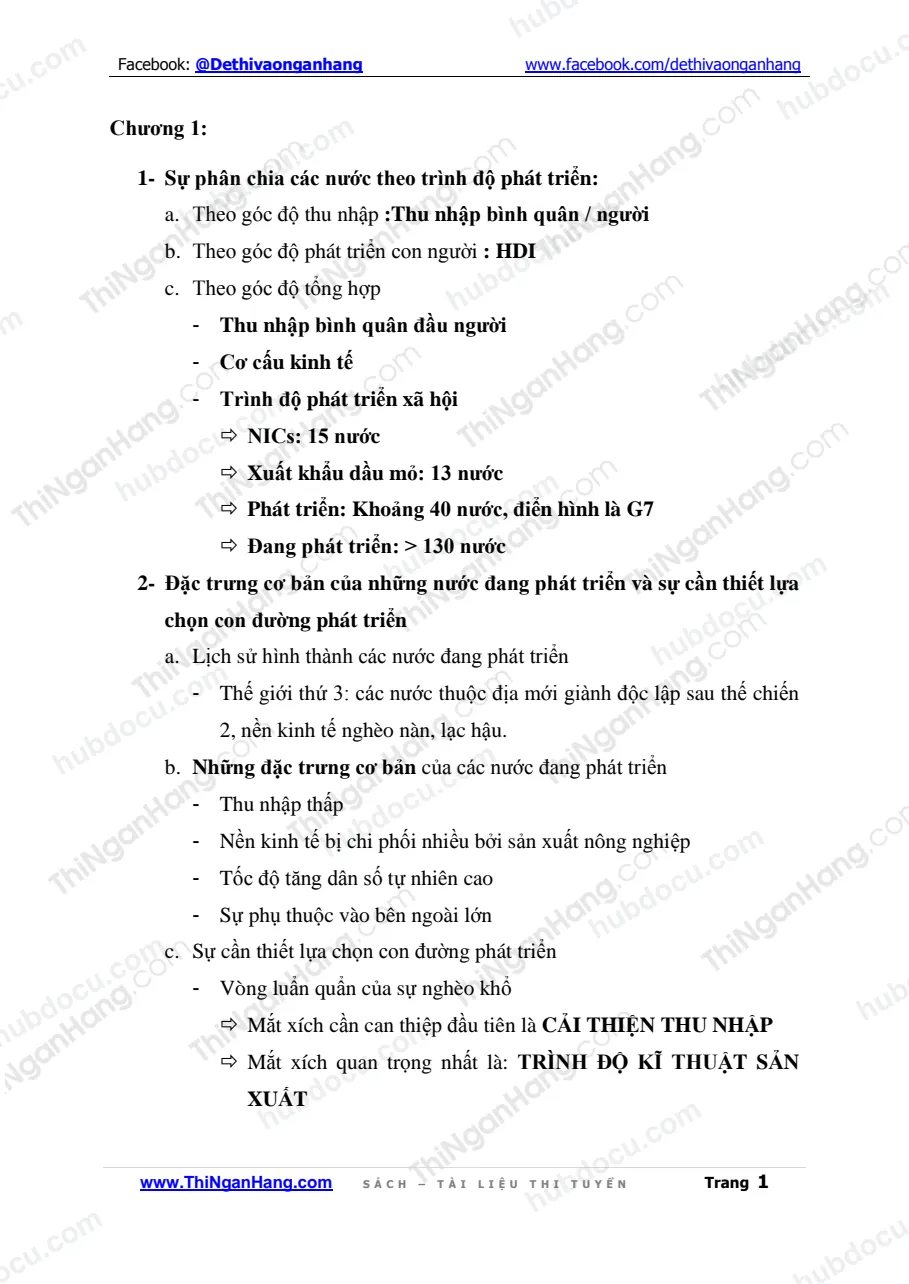 Ôn tập lý thuyết Kinh tế phát triển theo chương