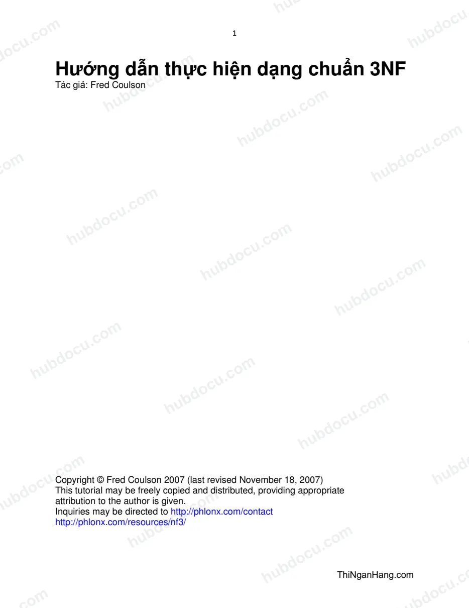 Hướng dẫn thực hiện dạng chuẩn 3NF