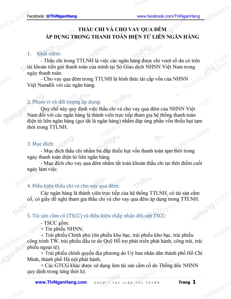 Thấu chi và cho vay qua đêm - Áp dụng trong thanh toán điện tử liên ngân hàng