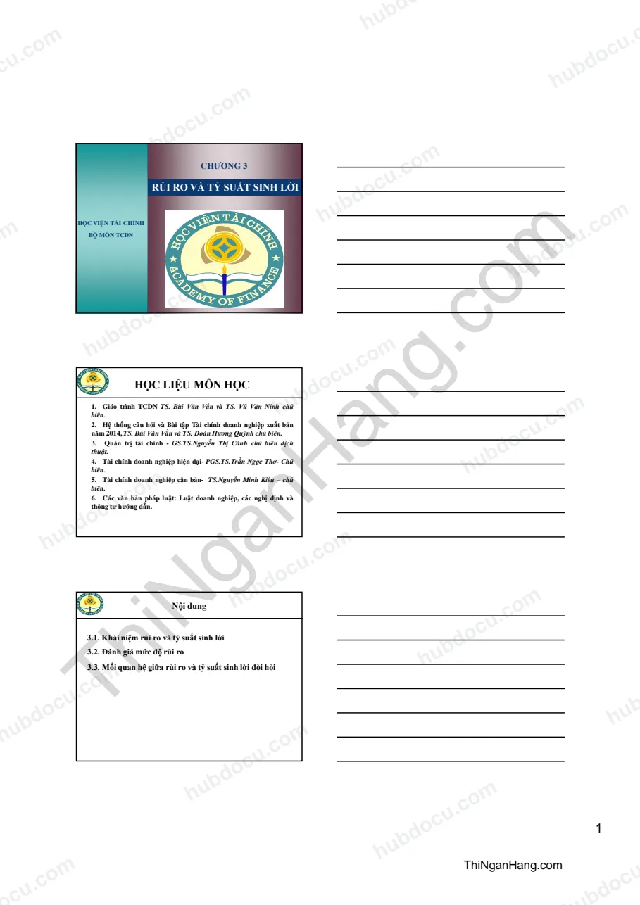 Slide Chương 3. Rủi ro và Tỷ suất sinh lời - Môn Tài chính doanh nghiệp (HVTC)