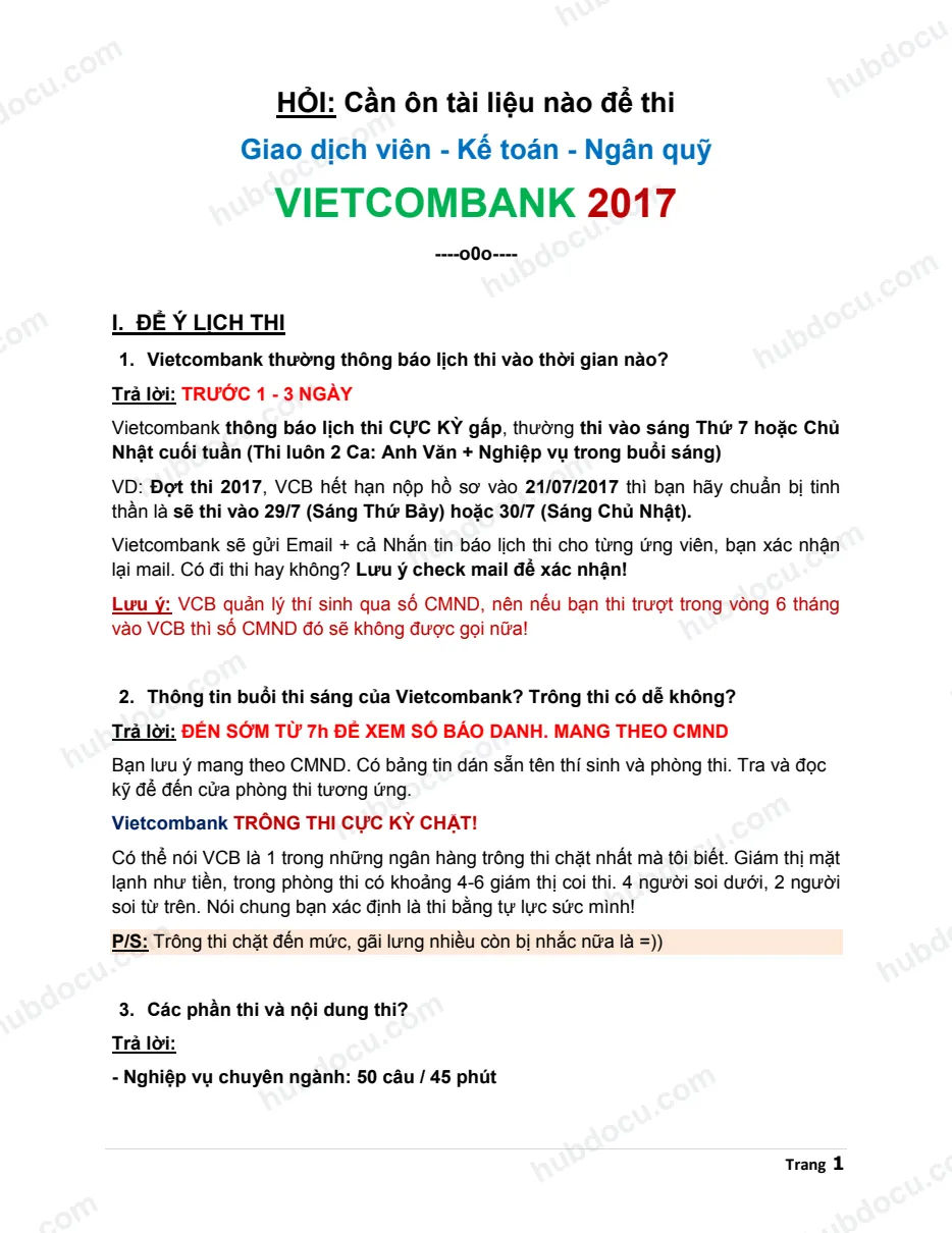 Sổ tay thi online Vietcombank 2017 - Giao dịch viên - Kế toán - Ngân quỹ
