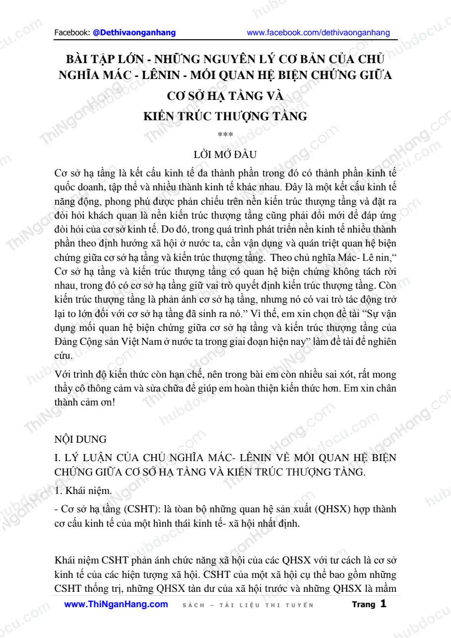 Bài tập lớn - Những nguyên lý cơ bản của chủ nghĩa Mác-Lênin - Mối quan hệ biện chứng giữa Cơ sở hạ tầng và Kiến trúc thượng tầng