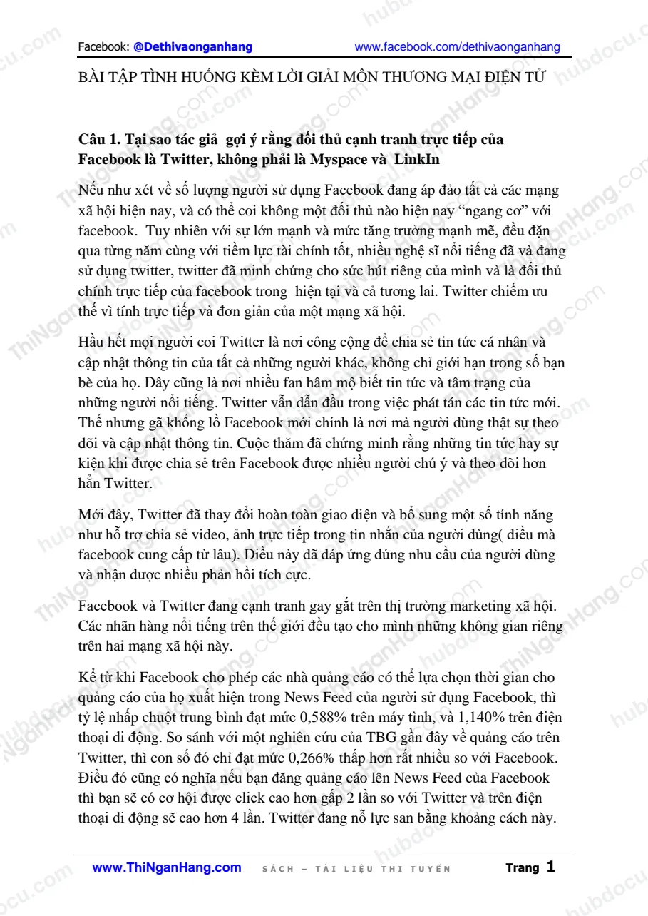 Bài tập tình huống kèm lời giải môn Thương mại điện tử