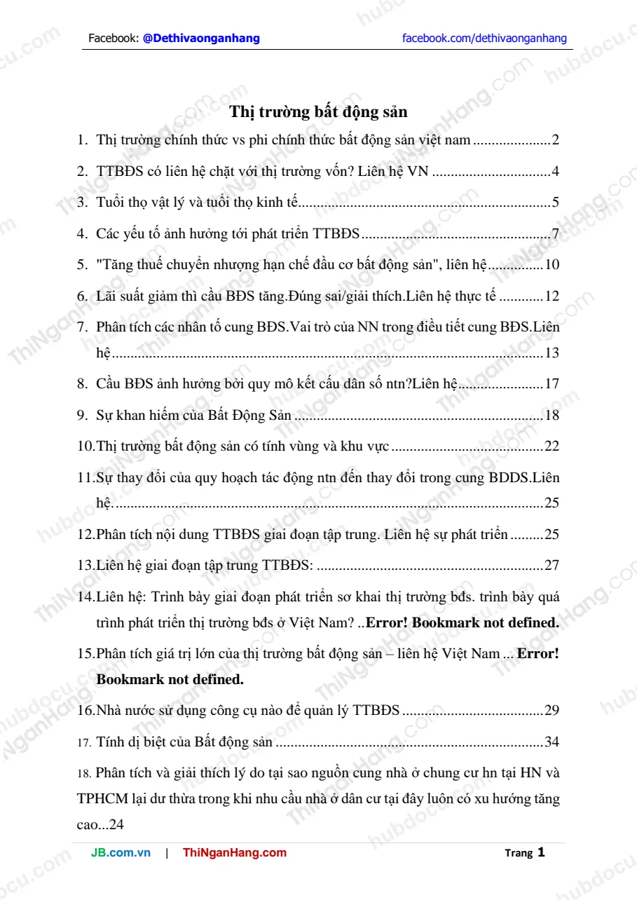 20 câu hỏi môn thị trường Bất động sản (Có đáp án)