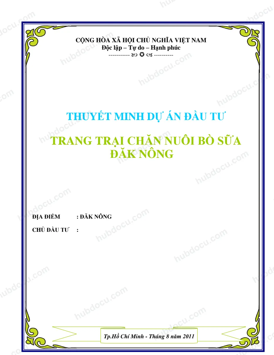 Dự án đầu tư trang trại chăn nuôi bò sữa Đăk Nông
